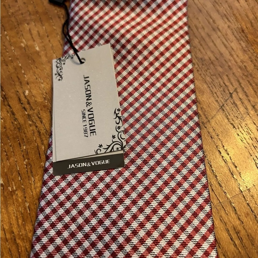 Jason & Vogue 100% Silk Burgundy & Black Checkered Tie NWT!! - Picture 2 of 8